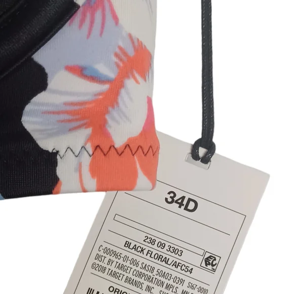 SHADE & SHORE Colorful Blue Floral Print White Stripe Halter Bikini Top 34D - Picture 3 of 9